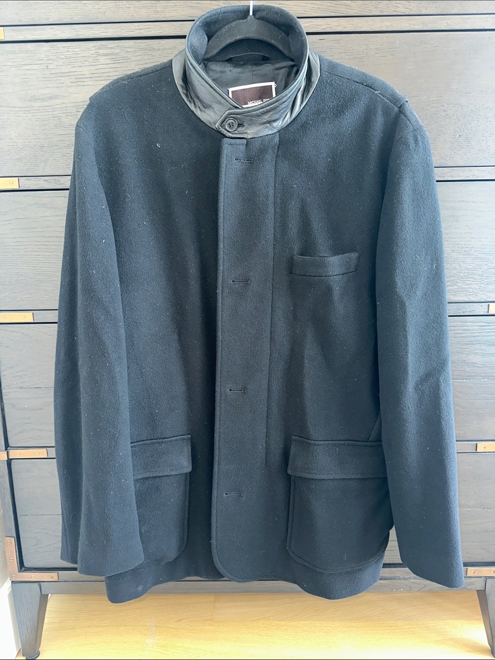 Michael Kors Black Wool Stand-Collar Pea Coat